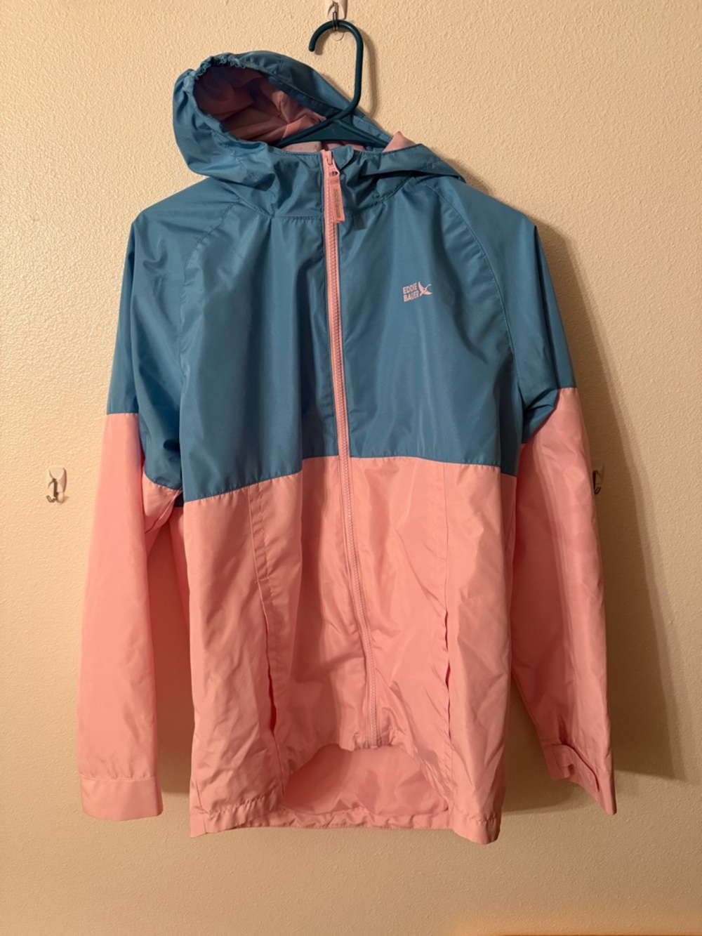 Eddie Bauer Girls' Colorblock Hooded Raincoat - Blue & Pink